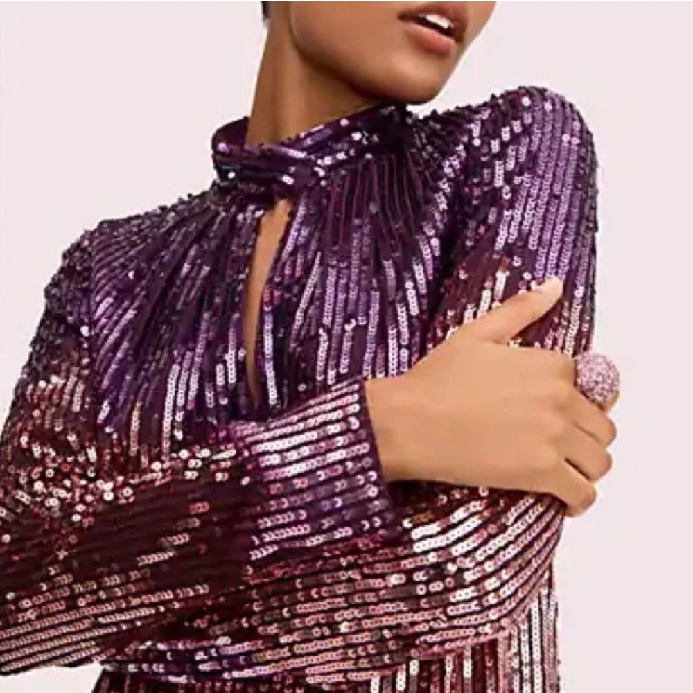 Kate Spade $598 OMBRE LONG SLEEVE SEQUIN MINI DRESS NIGHT OUT COCKTAIL NWOT